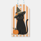 Cute Halloween Black Cat with Witch Hat Pumpkin ギフトタグ (裏面)