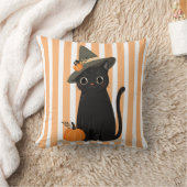 Cute Halloween Black Cat with Witch Hat Pumpkin クッション (ブランケット)