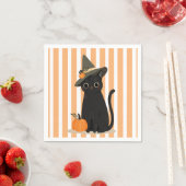 Cute Halloween Black Cat with Witch Hat Pumpkin スタンダードカクテルナプキン (インサイチュ)
