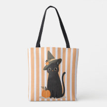 Cute Halloween Black Cat with Witch Hat Pumpkin