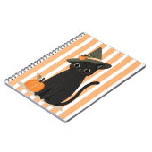 Cute Halloween Black Cat with Witch Hat Pumpkin ノートブック (左側)