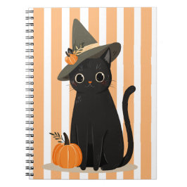Cute Halloween Black Cat with Witch Hat Pumpkin ノートブック
