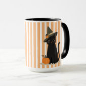 Cute Halloween Black Cat with Witch Hat Pumpkin マグカップ (正面右)