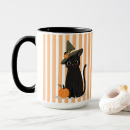 Cute Halloween Black Cat with Witch Hat Pumpkin マグカップ