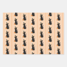 Cute Halloween Black Cat with Witch Hat Pumpkin ラッピングペーパーシート