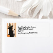 Cute Halloween Black Cat with Witch Hat Pumpkin ラベル (インサイチュ)