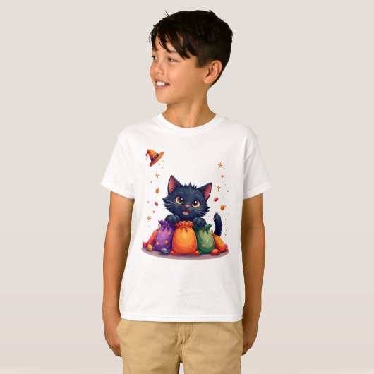 Cute halloween black kitten t-shirt tシャツ (正面フル)