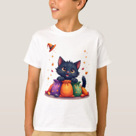 Cute halloween black kitten t-shirt tシャツ