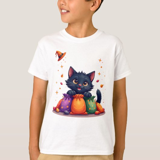Cute halloween black kitten t-shirt tシャツ (正面)