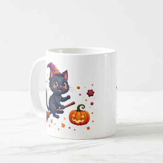 Cute halloween black kitten witch mug コーヒーマグカップ (正面左)