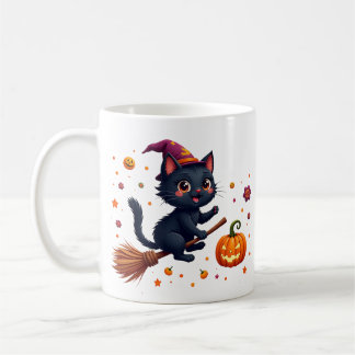 Cute halloween black kitten witch mug コーヒーマグカップ