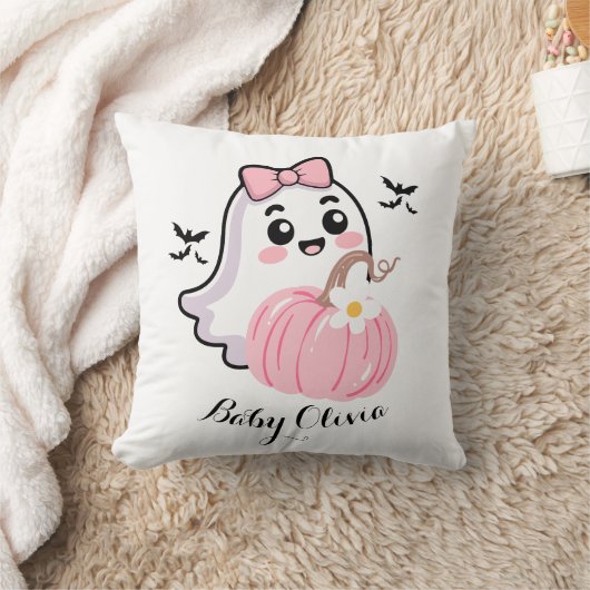 cute halloween blanket , ghost pink bow pumpkin クッション (ブランケット)