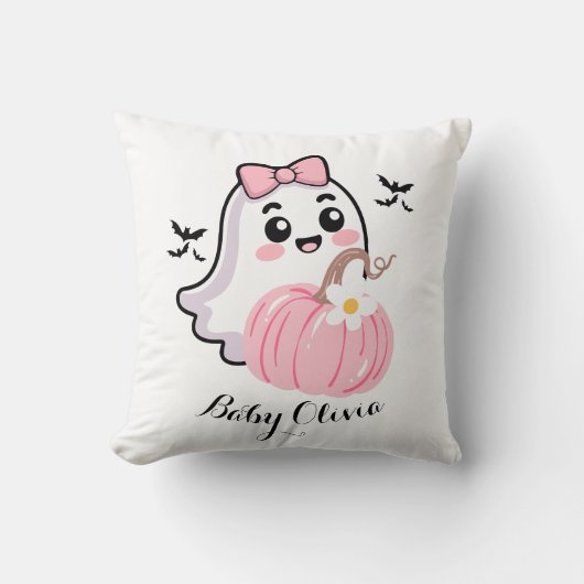 cute halloween blanket , ghost pink bow pumpkin クッション (正面)