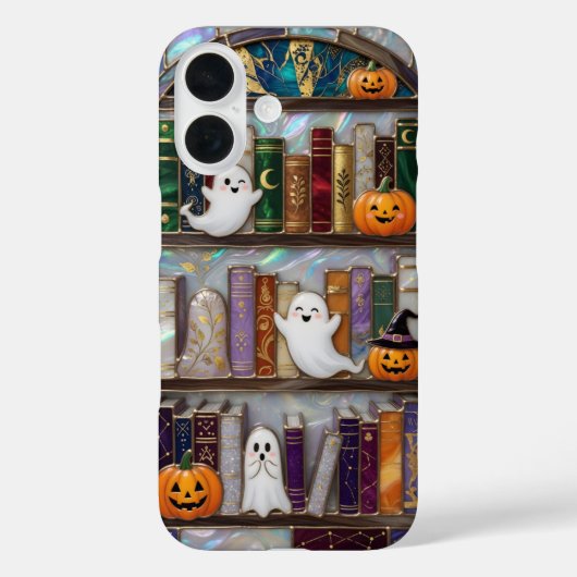 Cute Halloween Bookshelf Phone Case Ghost Pumpkin  Case-Mate iPhoneケース (裏面)