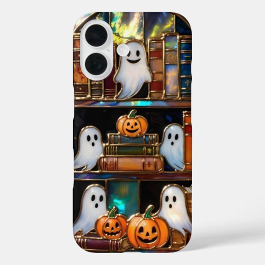 Cute Halloween Bookshelf Phone Case Pumpkin Ghost Case-Mate iPhoneケース (裏面)
