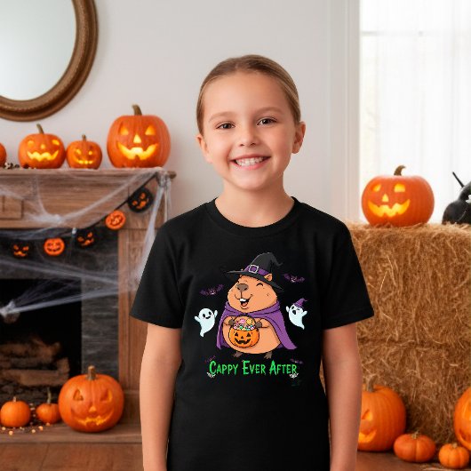 Cute Halloween Capybara “Cappy Ever After” Cartoon Tシャツ
