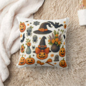 Cute Halloween Cat & Ghost Throw Pillow – Spooky C クッション (ブランケット)