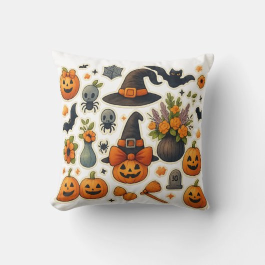 Cute Halloween Cat & Ghost Throw Pillow – Spooky C クッション (正面)