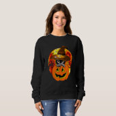 Cute Halloween Cat Witch Hat Pumpkin Scary Pet Moo スウェットシャツ (正面フル)