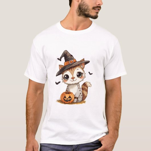 Cute Halloween Cat with Pumpkin Tシャツ (正面)