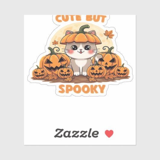 Cute Halloween Cat with Pumpkins � Kawaii Spooky F シール (シート)