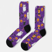 Cute Halloween Cats and Pumpkins Pattern Socks  ソックス (左)