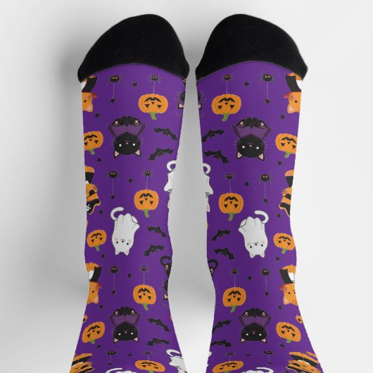 Cute Halloween Cats and Pumpkins Pattern Socks  ソックス (上部)