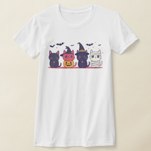 Cute Halloween Cats T-Shirt – Kawaii Witch, Pumpki Tシャツ (レイダウン)