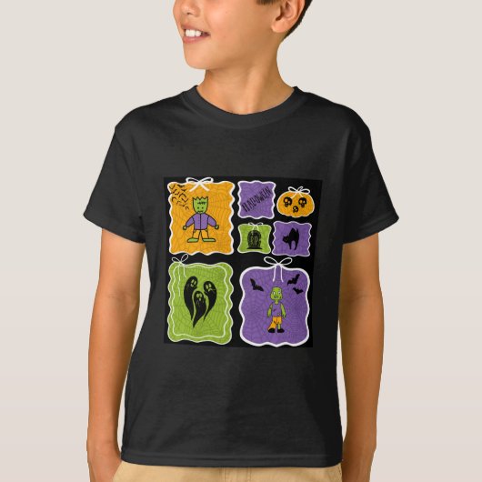 Cute Halloween Characters Frankenstein and Zombie Tシャツ (正面)