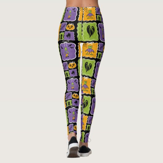 Cute Halloween Characters Frankensteins & Zombies レギンス (裏面)