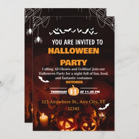 Cute Halloween Costume Party Invitation Card 招待状 (正面/裏面)
