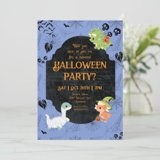 Cute Halloween Dino 1 Party 招待状 (スタンド正面)