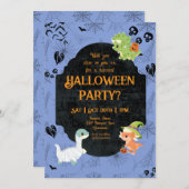 Cute Halloween Dino 1 Party 招待状 (正面/裏面)