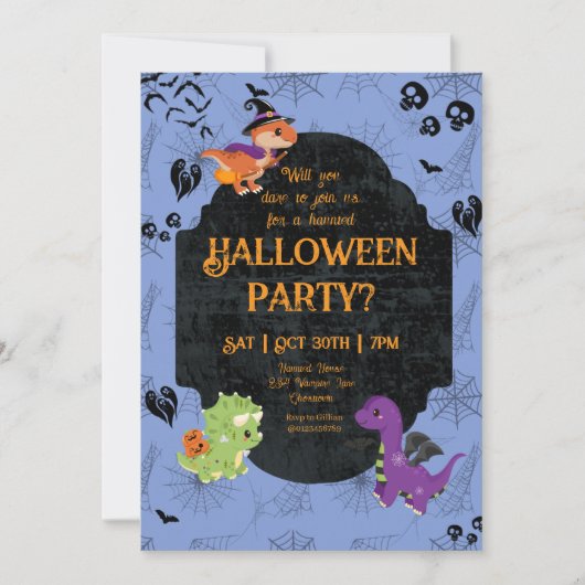 Cute Halloween Dino 2 Party 招待状 (正面)