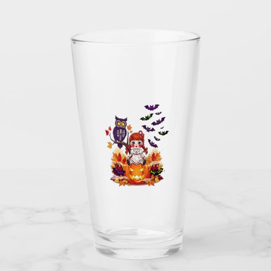 Cute Halloween Doll Owl タンブラーグラス (正面)