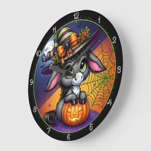 Cute Halloween Donkey Witch Pumpkin ラージ壁時計 (傾斜)