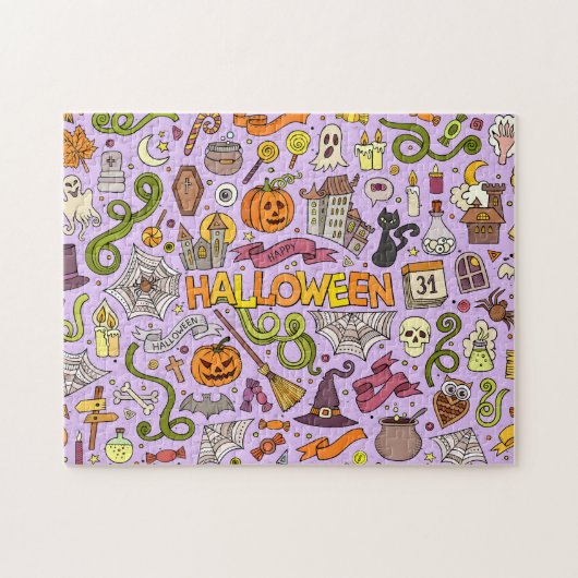 Cute Halloween Doodle Pattern ジグソーパズル (横)
