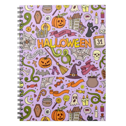 Cute Halloween Doodle Pattern ノートブック (正面)