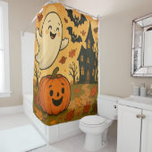 Cute Halloween/fall ghost pumpkin cartoon シャワーカーテン (インサイチュ)