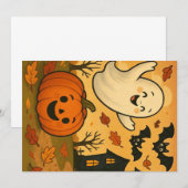Cute Halloween/fall ghost pumpkin cartoon 招待状 (正面/裏面)