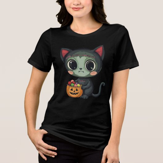 Cute Halloween Frankenstein Cat T-Shirt トライブレンドTシャツ (正面)