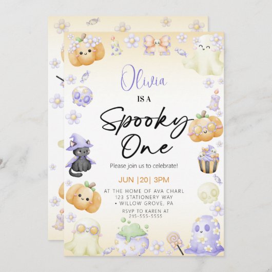 Cute Halloween Ghost 1st Boy Birthday 招待状 (正面/裏面)