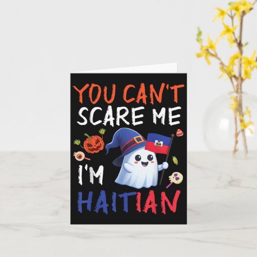 Cute Halloween Ghost &amp; Flag You Can't E Me I'm カード (黄色い花)