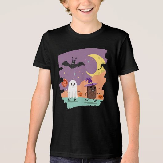 Cute Halloween Ghost and Candy Friends トライブレンドTシャツ (正面)