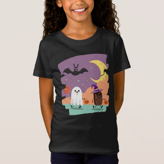 Cute Halloween Ghost and Candy Friends Tシャツ (正面)