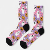 Cute Halloween Ghost and Pumpkin ソックス (左)