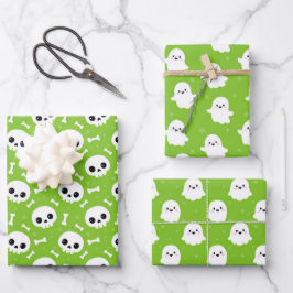 Cute Halloween Ghost and Skulls Patterns ラッピングペーパーシート