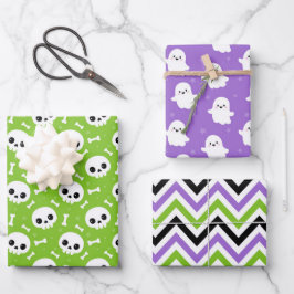 Cute Halloween Ghost and Skulls Patterns ラッピングペーパーシート