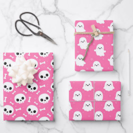 Cute Halloween Ghost and Skulls Patterns ラッピングペーパーシート