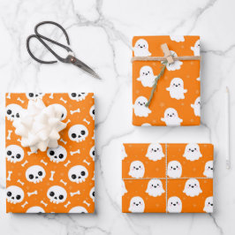Cute Halloween Ghost and Skulls Patterns ラッピングペーパーシート